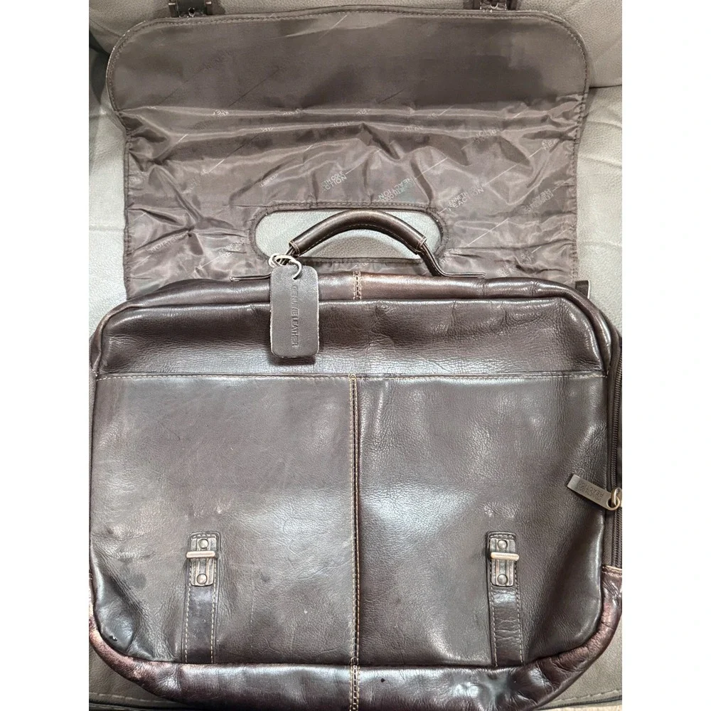 Kenneth Cole Reaction Brown Leather Messenger Bag Briefcase Laptop Satchel
